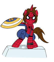 Size: 2382x2736 | Tagged: safe, artist:edcom02, artist:jmkplover, pony, captain america: civil war, high res, male, marvel, ponified, shield, simple background, solo, spider-man, transparent background