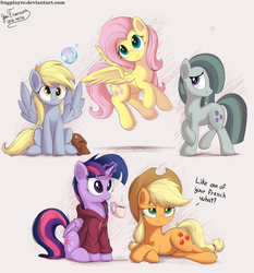 Size: 2800x3000 | Tagged: safe, artist:bugplayer, applejack, derpy hooves, fluttershy, marble pie, twilight sparkle, alicorn, earth pony, pegasus, pony, g4, bugplayer is trying to murder us, clothes, coffee, cute, derpabetes, draw me like one of your french girls, female, food, high res, hoodie, jackabetes, marblebetes, mare, shyabetes, twiabetes, twilight sparkle (alicorn)