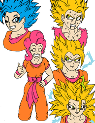 Size: 1024x1326 | Tagged: safe, artist:discordedshadow, pinkie pie, human, g4, clothes, cosplay, costume, dragon ball, dragon ball z, humanized, super saiyan, super saiyan blue