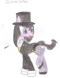 Size: 1071x1386 | Tagged: safe, artist:aridne, dc comics, hat, hoof gloves, ponified, practice drawing, top hat, wand, zatanna