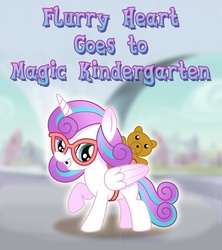 Size: 531x597 | Tagged: safe, artist:iisaw, princess flurry heart, g4, the crystalling, fanfic art, fanfic cover, female, gap teeth, glasses, older, older flurry heart, saddle bag, solo, teddy bear