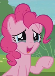 Size: 824x1140 | Tagged: safe, screencap, pinkie pie, g4, the gift of the maud pie, cropped, crying, female, solo, tears of joy, waving