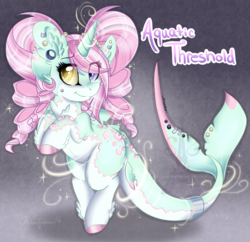 Size: 1600x1549 | Tagged: safe, artist:pvrii, oc, oc only, oc:aquatic threshold, original species, shark pony, ear fluff, ear piercing, earring, gradient background, heterochromia, jewelry, piercing, solo