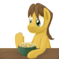 Size: 800x800 | Tagged: safe, artist:unsavorydom, caramel, g4, food, male, popcorn, solo