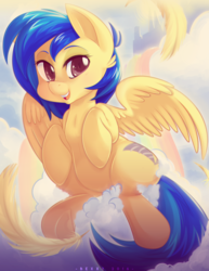 Size: 4250x5500 | Tagged: safe, artist:zombie, oc, oc only, oc:silvia windmane, pegasus, pony, absurd resolution, cloud, feather, looking at you, open mouth, solo, wings
