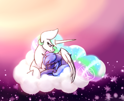 Size: 585x480 | Tagged: safe, artist:nova-artist, princess celestia, princess luna, g4, cloud, eyes closed, hug, prone, s1 luna, sleeping, winghug