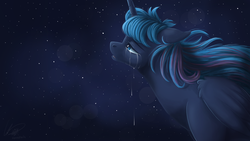 Size: 3687x2074 | Tagged: safe, artist:ebonytails, princess luna, g4, crying, female, floppy ears, high res, looking up, s1 luna, solo, stars