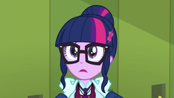 Size: 1280x720 | Tagged: safe, screencap, principal abacus cinch, sci-twi, twilight sparkle, equestria girls, g4, my little pony equestria girls: friendship games, worried