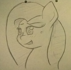 Size: 707x695 | Tagged: safe, artist:flutteriot, fluttershy, g4, female, monochrome, pencil, smiling, solo, traditional art