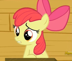 Size: 1633x1385 | Tagged: safe, screencap, apple bloom, g4, on your marks, clubhouse, concerned, crusaders clubhouse, female, solo