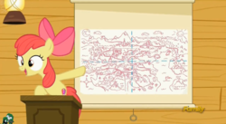 Size: 970x531 | Tagged: safe, screencap, apple bloom, earth pony, pony, g4, on your marks, cutie mark, discovery family logo, map, ponyville, the cmc's cutie marks