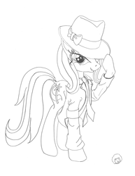 Size: 2504x3241 | Tagged: safe, artist:ciaran, trixie, pony, unicorn, g4, arm band, clothes, coat, fedora, female, hat, high res, mare, michael jackson, monochrome, necktie, smooth criminal, solo, traditional art