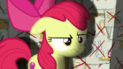 Size: 500x281 | Tagged: safe, screencap, apple bloom, earth pony, pony, g4, on your marks, season 6, animated, cutie mark, discovery family logo, female, filly, foal, gif, snapple bloom, solo, the cmc's cutie marks