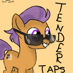 Size: 586x589 | Tagged: safe, artist:twilikessparkles, tender taps, earth pony, g4, on your marks, colt, foal, grin, male, simple background, smiling, solo, sunglasses, that was fast