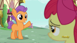 Size: 500x281 | Tagged: safe, screencap, apple bloom, tender taps, earth pony, pony, g4, on your marks, animated, colt, dancing, discovery family, discovery family logo, gene kelly, lamppost, male, singin' in the rain