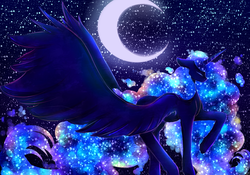 Size: 3000x2100 | Tagged: safe, artist:xkittyblue, princess luna, g4, ethereal mane, female, glowing mane, high res, large wings, solo