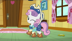 Size: 1920x1090 | Tagged: safe, screencap, sweetie belle, pony, unicorn, g4, on your marks, boots, clothes, cow belle, cowboy boots, cowboy hat, cute, diasweetes, discovery family logo, female, filly, hat, looking at you, one eye closed, shoes, skirt, smiling, stetson, wink