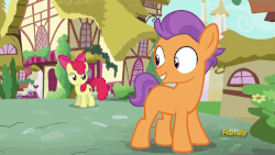 Size: 500x281 | Tagged: safe, screencap, apple bloom, tender taps, earth pony, pony, g4, on your marks, animated, colt, discovery family, discovery family logo, donald o'connor, flexible, male, singin' in the rain, splits, wall run