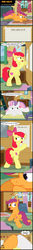 Size: 1651x12327 | Tagged: safe, artist:toxic-mario, apple bloom, scootaloo, sweetie belle, earth pony, pony, unicorn, g4, on your marks, apple bloom's bow, bipedal, bow, comic, hair bow, kneeling, nothing happens, older