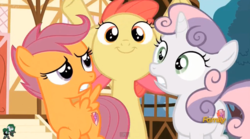 Size: 1272x708 | Tagged: safe, screencap, apple bloom, scootaloo, sweetie belle, g4, on your marks, cutie mark, cutie mark crusaders, discovery family logo, faic, the cmc's cutie marks