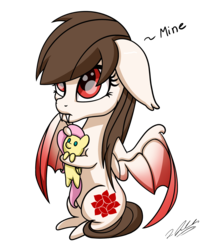 Size: 1727x2090 | Tagged: safe, artist:tsand106, fluttershy, oc, oc:rose petal, bat pony, pony, g4, plushie, solo