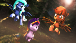 Size: 1920x1080 | Tagged: safe, artist:star-lightstarbright, oc, oc only, oc:starlight starbright, pegasus, pony, unicorn, 3d, flying, source filmmaker