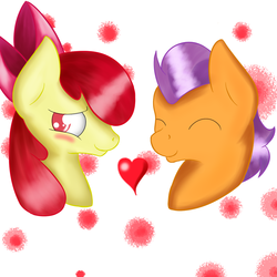 Size: 1024x1024 | Tagged: safe, artist:everdale, apple bloom, tender taps, g4, on your marks, adorabloom, cute, heart, love, ship:tenderbloom, shipping, tendaww taps, that was fast