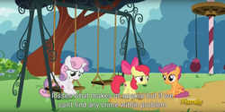 Size: 1920x960 | Tagged: safe, screencap, apple bloom, scootaloo, sweetie belle, g4, on your marks, cutie mark, cutie mark crusaders, discovery family logo, meme, swing, the cmc's cutie marks, youtube caption