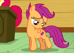 Size: 450x320 | Tagged: safe, edit, edited screencap, screencap, apple bloom, scootaloo, g4, on your marks, animated, behaving like a cat, behaving like a dog, cutie mark, cutie mark adoration, female, laser, laser pointer, silly, spinning, the cmc's cutie marks