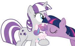 Size: 7485x4621 | Tagged: safe, artist:cloudy glow, princess flurry heart, twilight sparkle, twilight velvet, alicorn, pony, g4, the crystalling, absurd resolution, aunt and niece, auntie twilight, cheek kiss, female, grandmother and grandchild, grandmother and granddaughter, kissing, mare, mother and child, mother and daughter, simple background, transparent background, twilight sparkle (alicorn), vector