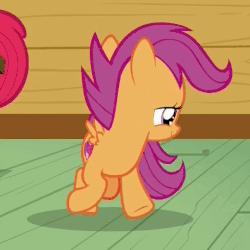 Size: 460x460 | Tagged: safe, screencap, apple bloom, scootaloo, pegasus, pony, g4, on your marks, season 6, animated, behaving like a dog, chasing own tail, cute, cutealoo, cutie mark, cutie mark adoration, female, filly, perfect loop, silly, silly pony, solo focus, spinning, the cmc's cutie marks