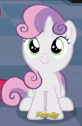 Size: 434x663 | Tagged: safe, screencap, sweetie belle, pony, unicorn, g4, on your marks, animated, cute, diasweetes, discovery family logo, female, solo