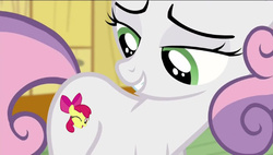 Size: 591x336 | Tagged: safe, edit, screencap, apple bloom, sweetie belle, g4, on your marks, cutie mark