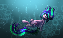 Size: 2600x1600 | Tagged: safe, artist:woogiegirl, aria blaze, pony, g4, female, ponified, sad, solo, spiders and magic iv: the fall of spider-mane, tragic, underwater, watermark