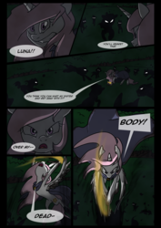 Size: 1240x1754 | Tagged: safe, artist:lunarcakez, princess celestia, comic:the origins of hollow shades, g4, comic, pink-mane celestia, shadow, younger