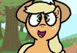 Size: 725x501 | Tagged: safe, artist:pokehidden, applejack, earth pony, pony, g4, female, looking at you, maew, pixel art, solo