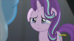 Size: 1008x565 | Tagged: safe, screencap, starlight glimmer, trixie, pony, unicorn, g4, no second prances, season 6, crying, discovery family logo, duo, duo female, female, frown, mare, sad, solo focus