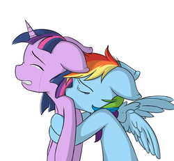 Size: 823x760 | Tagged: safe, artist:geneticanomaly, artist:school-day, rainbow dash, twilight sparkle, g4, comforting, crying, female, floppy ears, hug, lesbian, ship:twidash, shipping, simple background, white background