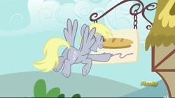 Size: 960x539 | Tagged: safe, screencap, derpy hooves, pegasus, pony, g4, no second prances, butt, cute, derpabetes, discovery family logo, female, flying, mare, plot, this will end in pain