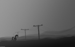 Size: 2561x1601 | Tagged: dead source, safe, artist:ponieswithcarsrule, artist:rayne-feather, rarity, g4, fog, grayscale, limbo (video game), monochrome, sad, vector