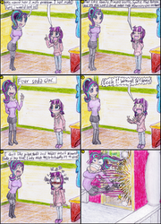 Size: 1076x1494 | Tagged: safe, artist:meiyeezhu, lily longsocks, starlight glimmer, human, no second prances, angry, anime, blushing, boots, child, classroom, clothes, comic, cute, elementary, elementary school, epic fail, fail, fishnets, funny, hoodie, horned humanization, humanized, humanized ponified human, implied violence, kindergarten, little girl, logic, math, old master q, pantyhose, parody, reference, school, skirt, smiling, starlight gets what's coming to her, stockings, student, technically, triggered, wavy mouth