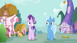 Size: 1008x565 | Tagged: safe, screencap, caramel, linky, shoeshine, starlight glimmer, trixie, pony, unicorn, g4, no second prances, counterparts, discovery family logo, female, mare, twilight's counterparts