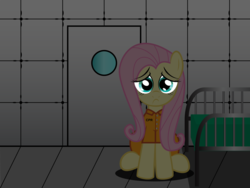 Size: 2000x1500 | Tagged: safe, artist:spellboundcanvas, fluttershy, g4, clothes, female, padded cell, prison, prison outfit, prisoner, sad, solo