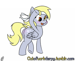 Size: 1280x1037 | Tagged: safe, artist:outofworkderpy, derpy hooves, pegasus, pony, g4, adorasexy, blushing, bubble butt, butt, butt blush, cute, derpabetes, female, headband, mare, plot, presenting, raised tail, salute, sexy, simple background, solo, white background