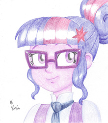 Size: 800x911 | Tagged: safe, artist:mayorlight, sci-twi, twilight sparkle, equestria girls, g4, my little pony equestria girls: friendship games, bust, colored pencil drawing, female, looking at you, portrait, solo, traditional art