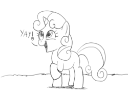 Size: 1036x789 | Tagged: safe, artist:taoofzarra, sweetie belle, g4, female, monochrome, open mouth, sketch, solo, yay