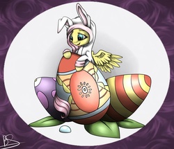Size: 1357x1166 | Tagged: safe, artist:neutisshow, fluttershy, g4, bunny costume, bunny pajamas, bunnyshy, clothes, easter, easter bunny, easter egg, female, solo