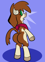 Size: 576x792 | Tagged: safe, artist:pembroke, arizona (tfh), cow, them's fightin' herds, arizonass, bandana, bipedal, butt, cloven hooves, community related, female, looking back, open mouth, plot, purple background, simple background