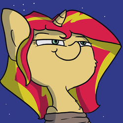 Size: 723x723 | Tagged: safe, artist:tjpones edits, edit, sunset shimmer, pony, g4, cropped, female, just one bite, smugset shimmer, solo, spongebob squarepants, you like krabby patties don't you squidward?