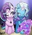 Size: 1000x1100 | Tagged: safe, artist:nekubi, starlight glimmer, trixie, pony, unicorn, g4, no second prances, duo, duo female, eye contact, female, lesbian, magic, mare, one eye closed, raised hoof, ship:startrix, shipping, smiling, telekinesis, wink